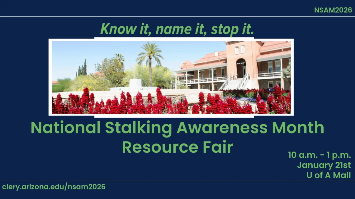 Poster advertising a National Stalking Awareness Month resource fair.